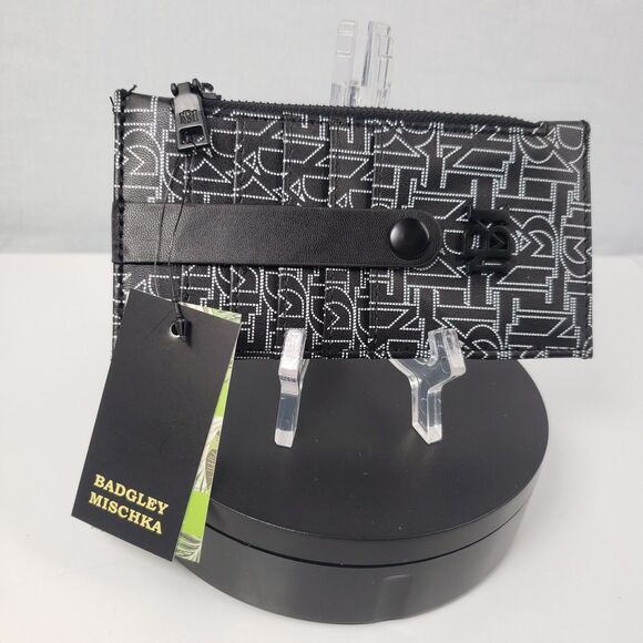 Badgley Mischka Black Credit Card Holder With Tab Vegan Leather Unisex - Picture 4 of 15